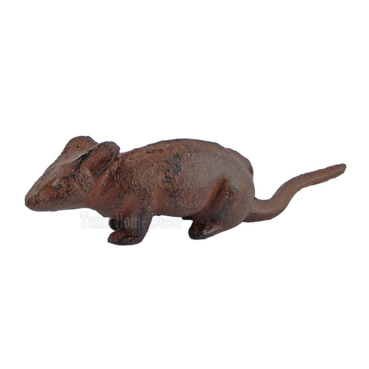 Little Mouse Figurine Statue Cast Iron Rustic Brown Finish Paper Weight 5" Long