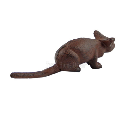Little Mouse Figurine Statue Cast Iron Rustic Brown Finish Paper Weight 5" Long