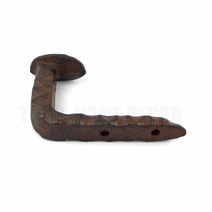 Cast Iron Bent Railroad Spike Wall Hook Hammer Forged Industrial Towel Hanger