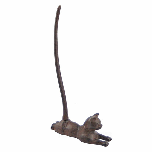 Cat Paper Towel Holder Kitty Tail Doorstop Heavy Cast Iron Antiqued 14" Tall