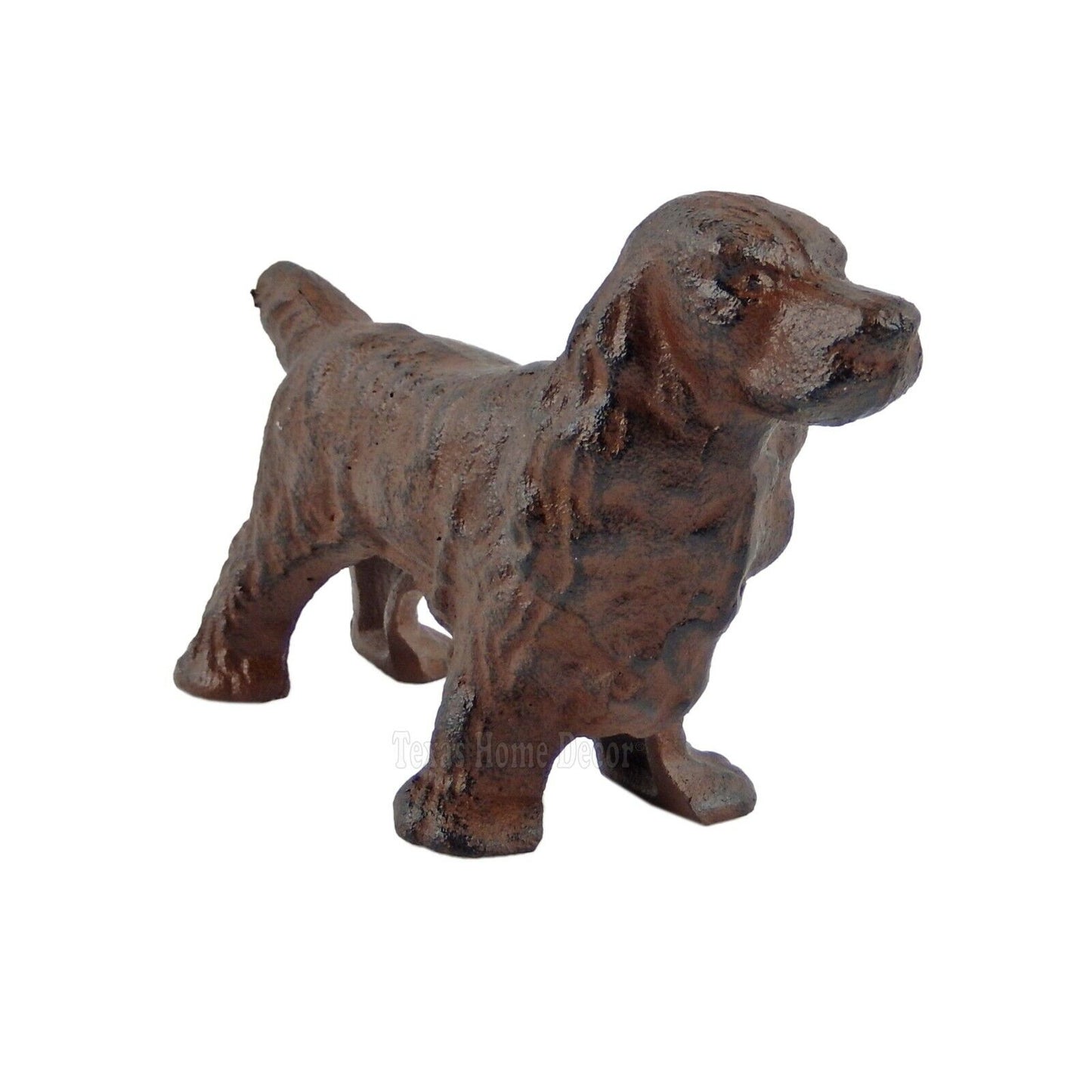 Cocker Spaniel Dog Figurine Statue Cast Iron Rustic Brown Finish 4 x 6 inch