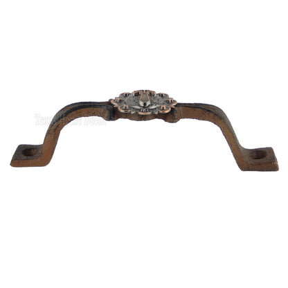 Rustic Cross Handle Copper Concho Door Drawer Pull Cast Iron Antique Style