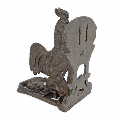 Cast Iron Rooster Bookends Set Floral Accents Western Antique Style (Pack of 2)