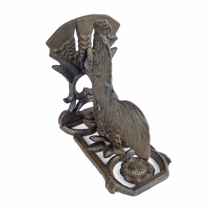 Cast Iron Rooster Bookends Set Floral Accents Western Antique Style (Pack of 2)