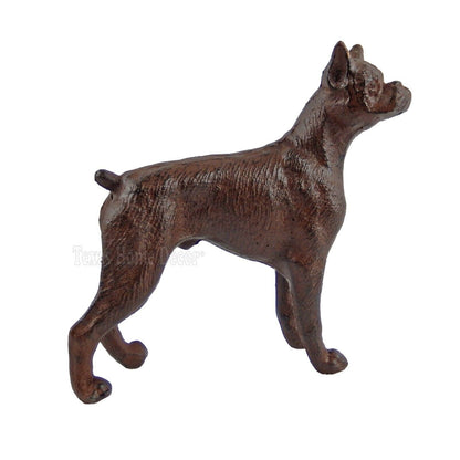 Boxer Dog Figurine Statue Cast Iron Rustic Brown Finish 7 inch Tall Heavy Duty