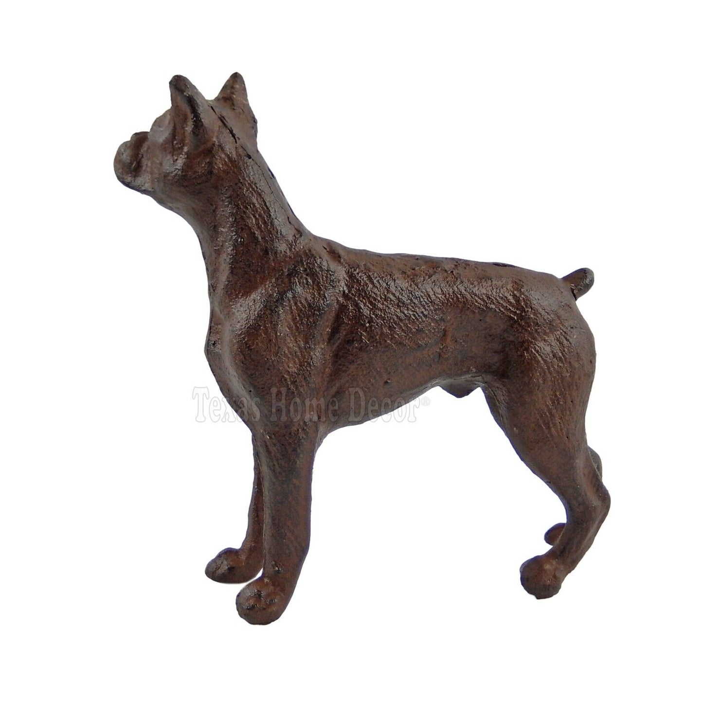 Boxer Dog Figurine Statue Cast Iron Rustic Brown Finish 7 inch Tall Heavy Duty