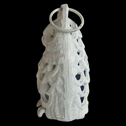 Cast Iron Owl Lantern Candle Holder with Handle Antique White Heavy Duty 7.5"