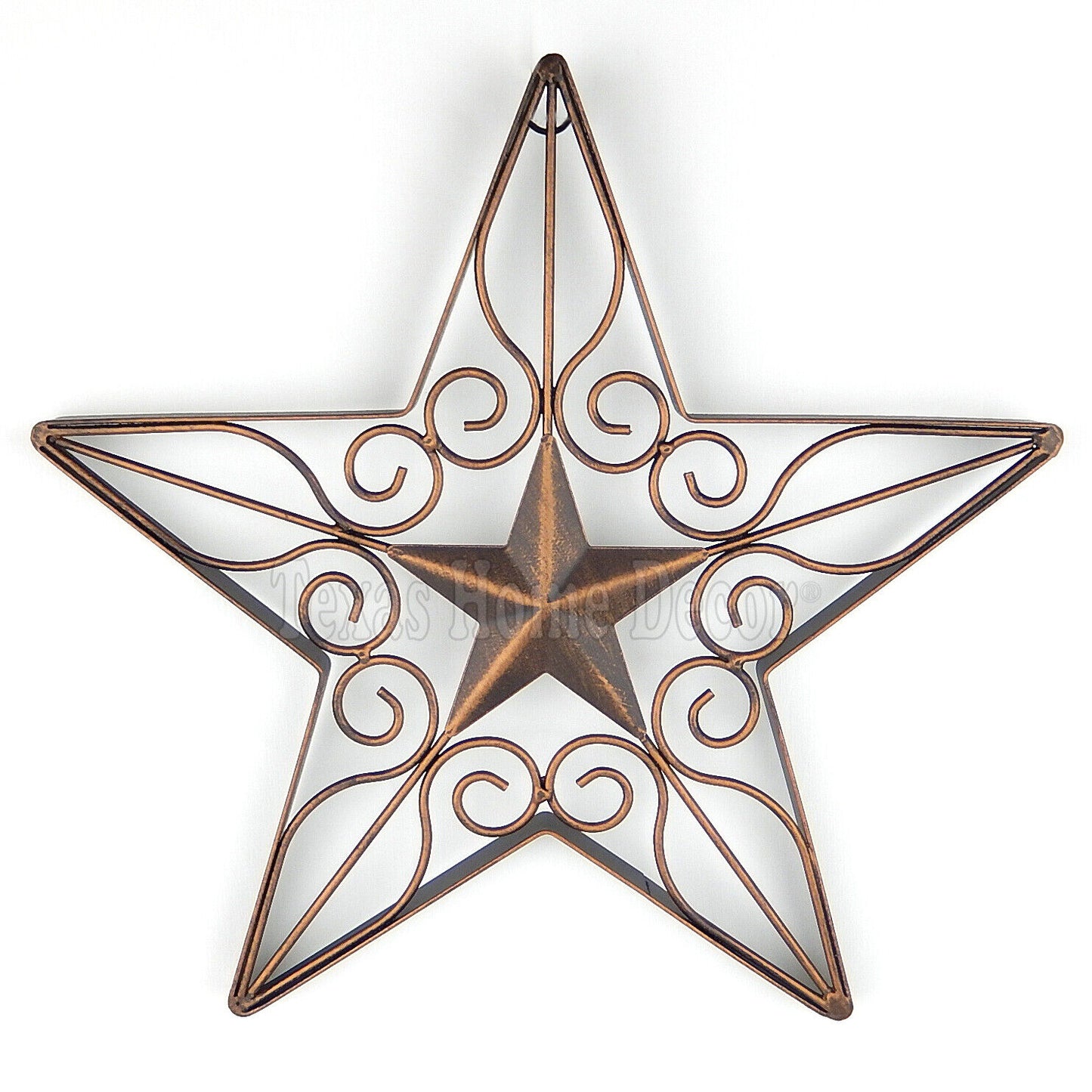 Brushed Copper Barn Star Filigree Scrolls Style Metal Plaque Sign 12 3/8 inch