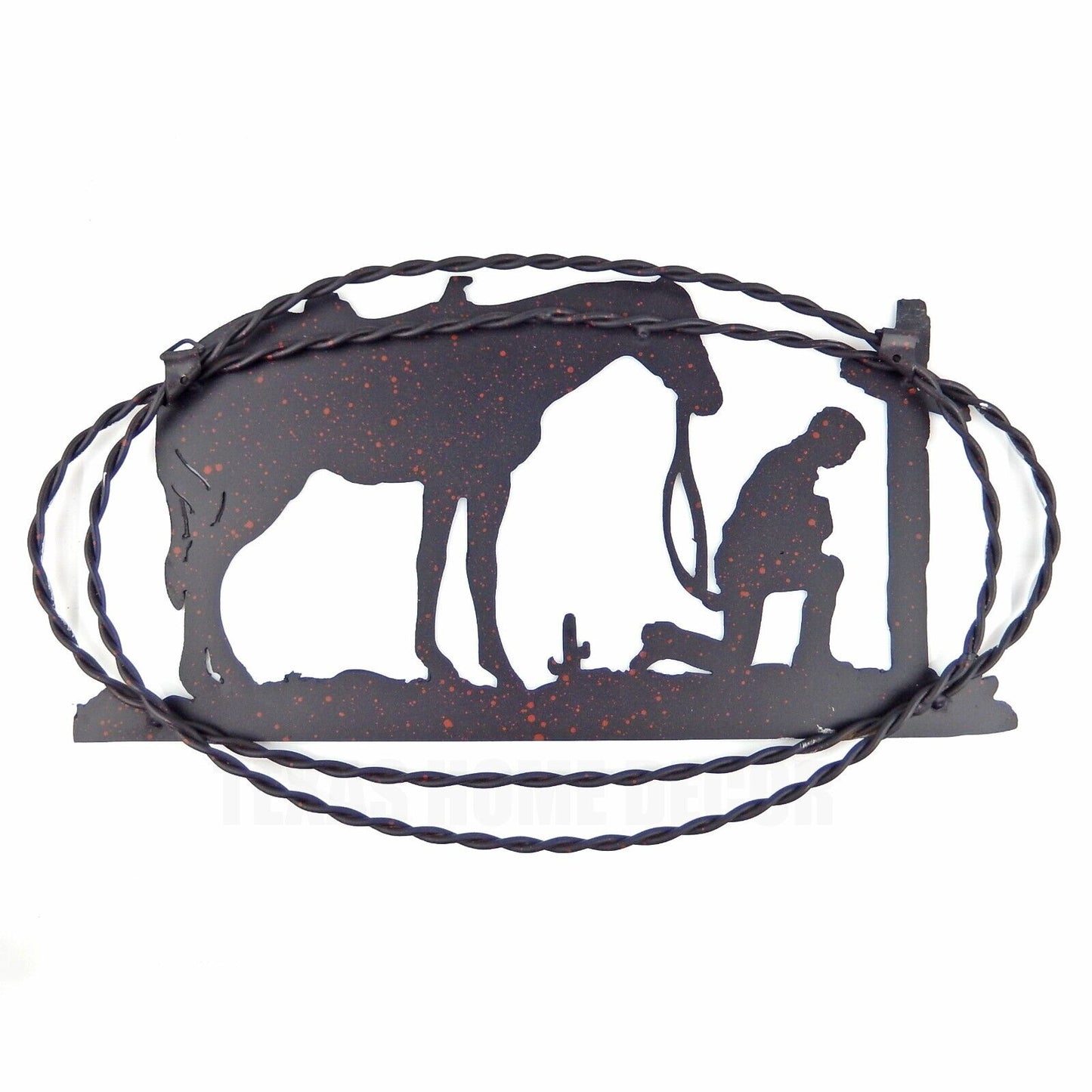 Praying Cowboy Kneeling at Cross with Horse Rustic Metal Western Wall Decor