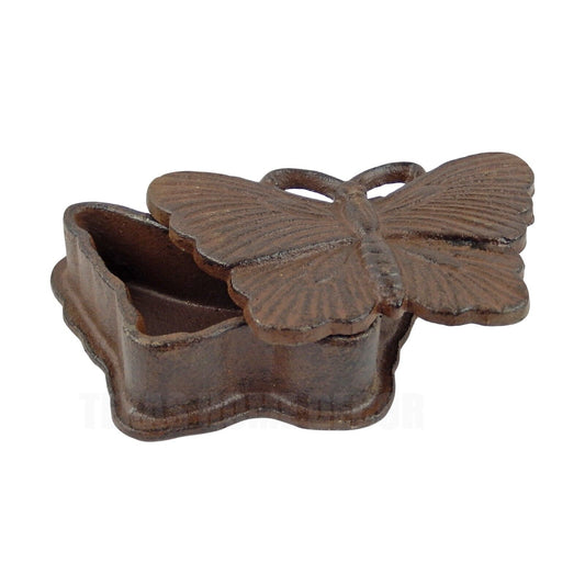 Butterfly Key Hider Box Trinket Jewelry Dish Yard Garden Rustic Brown Cast Iron