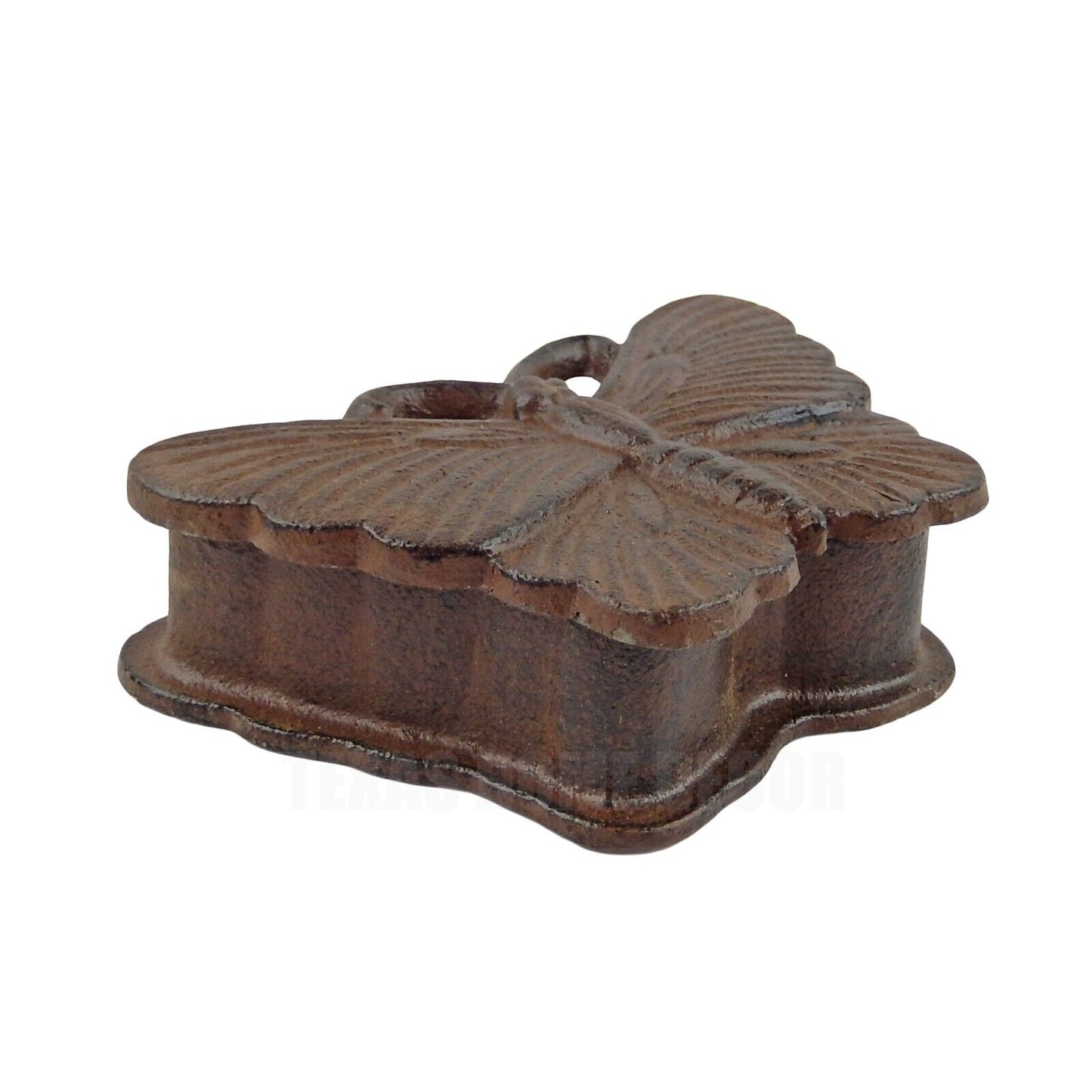 Butterfly Key Hider Box Trinket Jewelry Dish Yard Garden Rustic Brown Cast Iron
