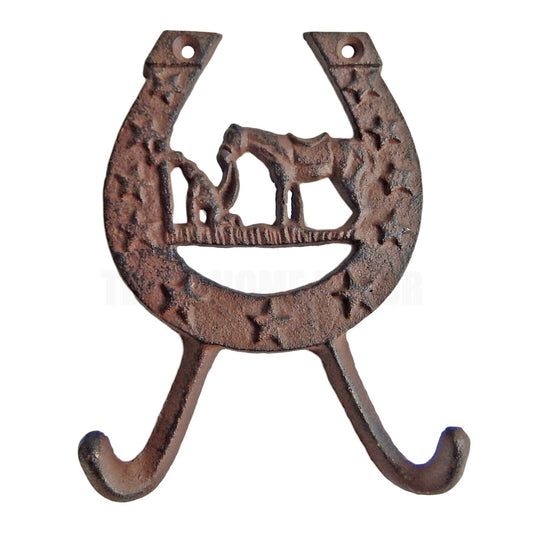 Cast Iron Praying Cowboy Horseshoe Stars Double Wall Hook Key Towel Coat Hanger