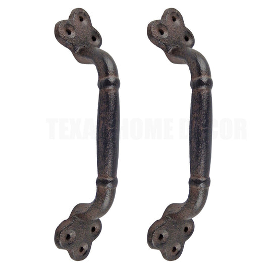 2 Large Cast Iron Door Handles Rustic Heavy Duty Garden Gate Shed Barn Pull 9 in