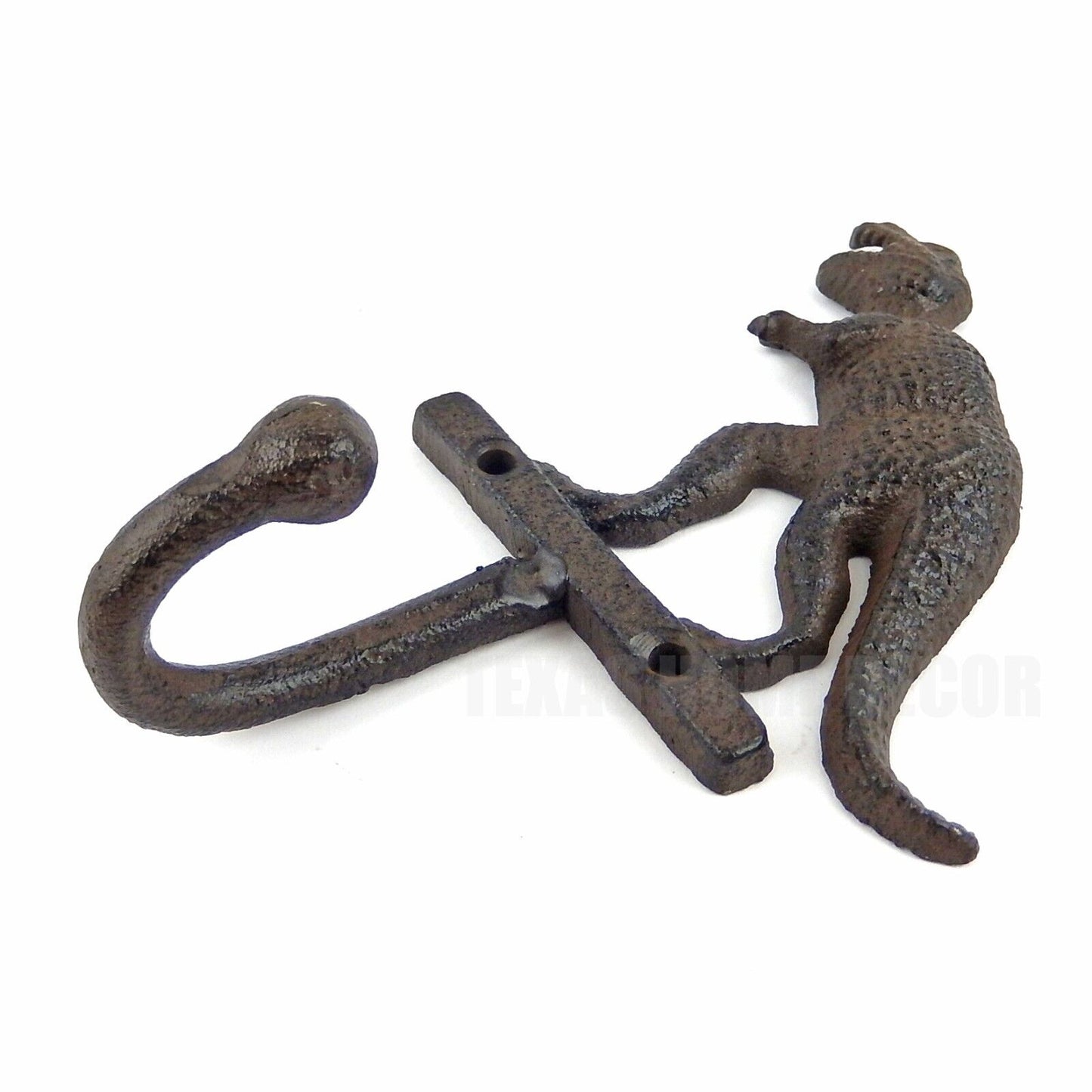 Dinosaur T-Rex Wall Hook Cast Iron Key Towel Coat Hanger Rustic Brown Finish