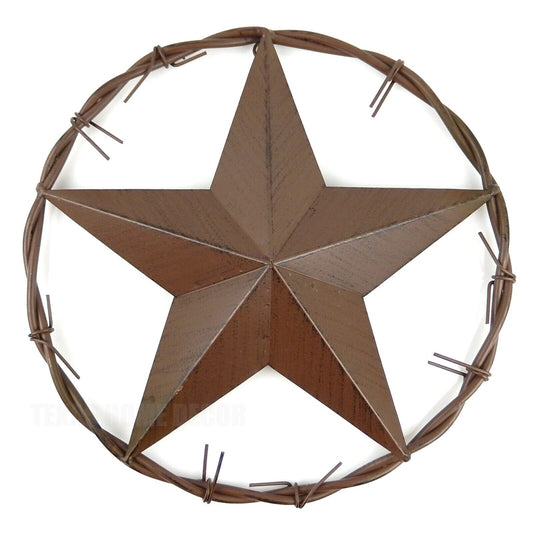 Texas Metal Barn Wall Star Barbed Wire Ring Rustic Brushed Brown Finish 12.5 in