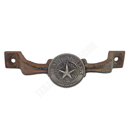 Rustic Cast Iron Silver Texas Star Seal Door Handle Cabinet Drawer Pull 6 1/8 in