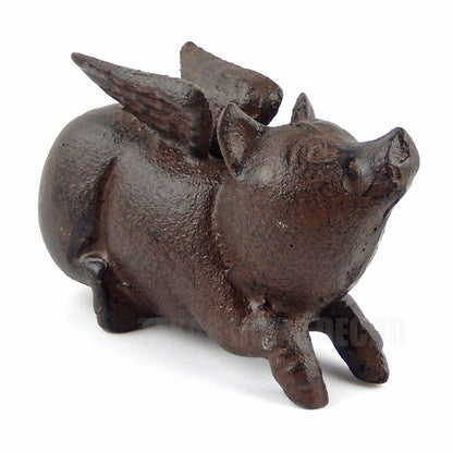 Sitting Flying Pig Figurine Cast Iron Rustic Statue Paper Weight Garden Decor