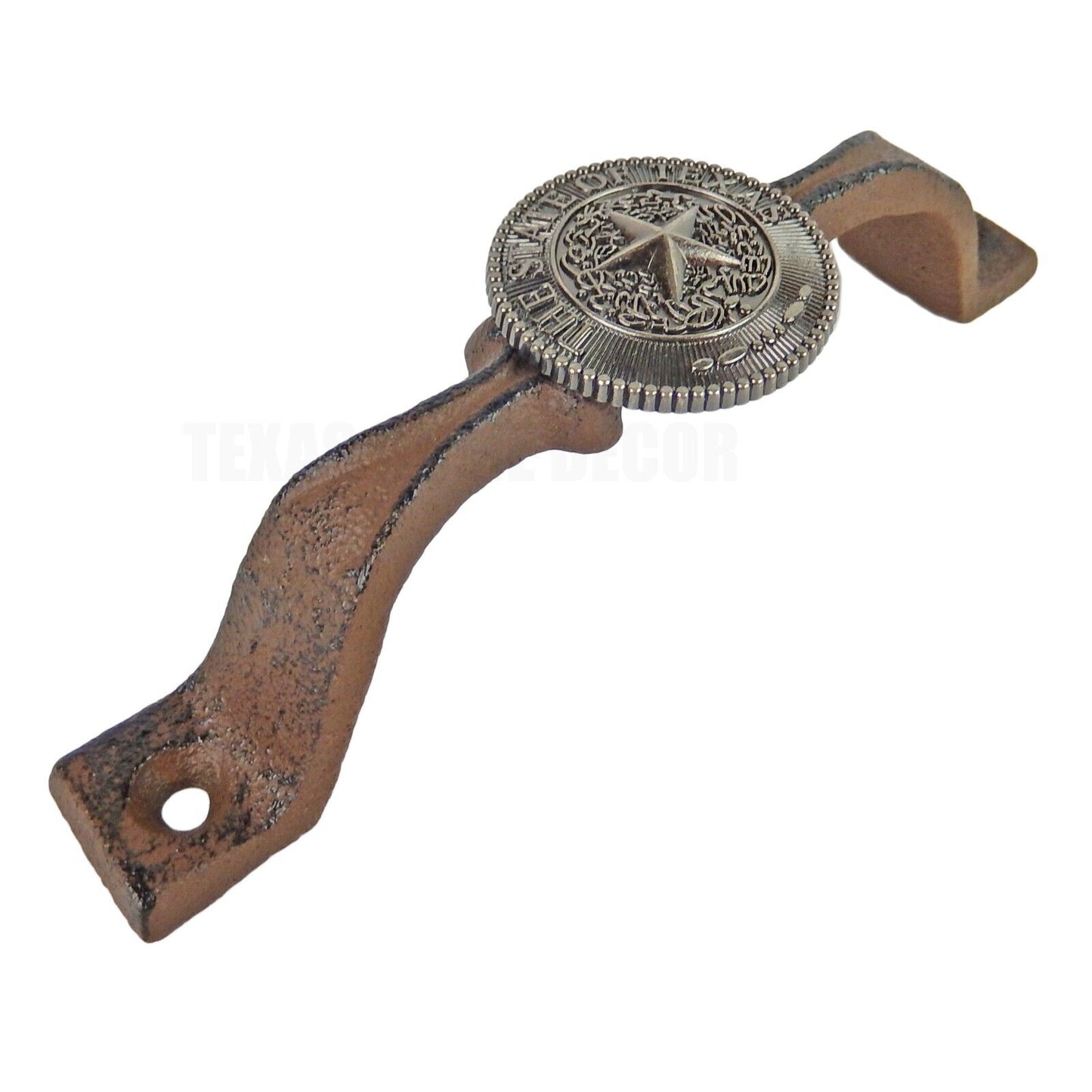 Rustic Cast Iron Silver Texas Star Seal Door Handle Cabinet Drawer Pull 6 1/8 in