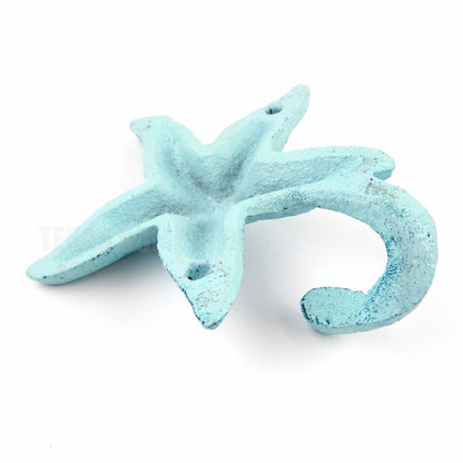 Cast Iron Starfish Bathroom Door Towel Hanger Nautical Key Towel Coat Hook Blue