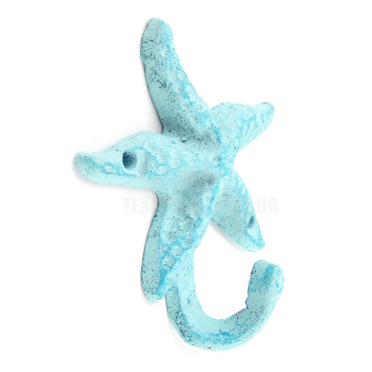 Cast Iron Starfish Bathroom Door Towel Hanger Nautical Key Towel Coat Hook Blue