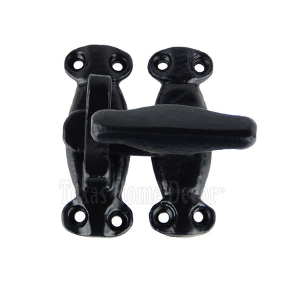 Door Cabinet Latch Hasp Cast Iron Gate Hardware Antique Style 2 3/4" Tall Black