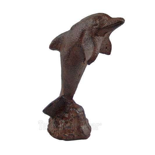 Small Leaping Dolphin Figurine Statue Cast Iron Nautical Sea Life Decor Brown