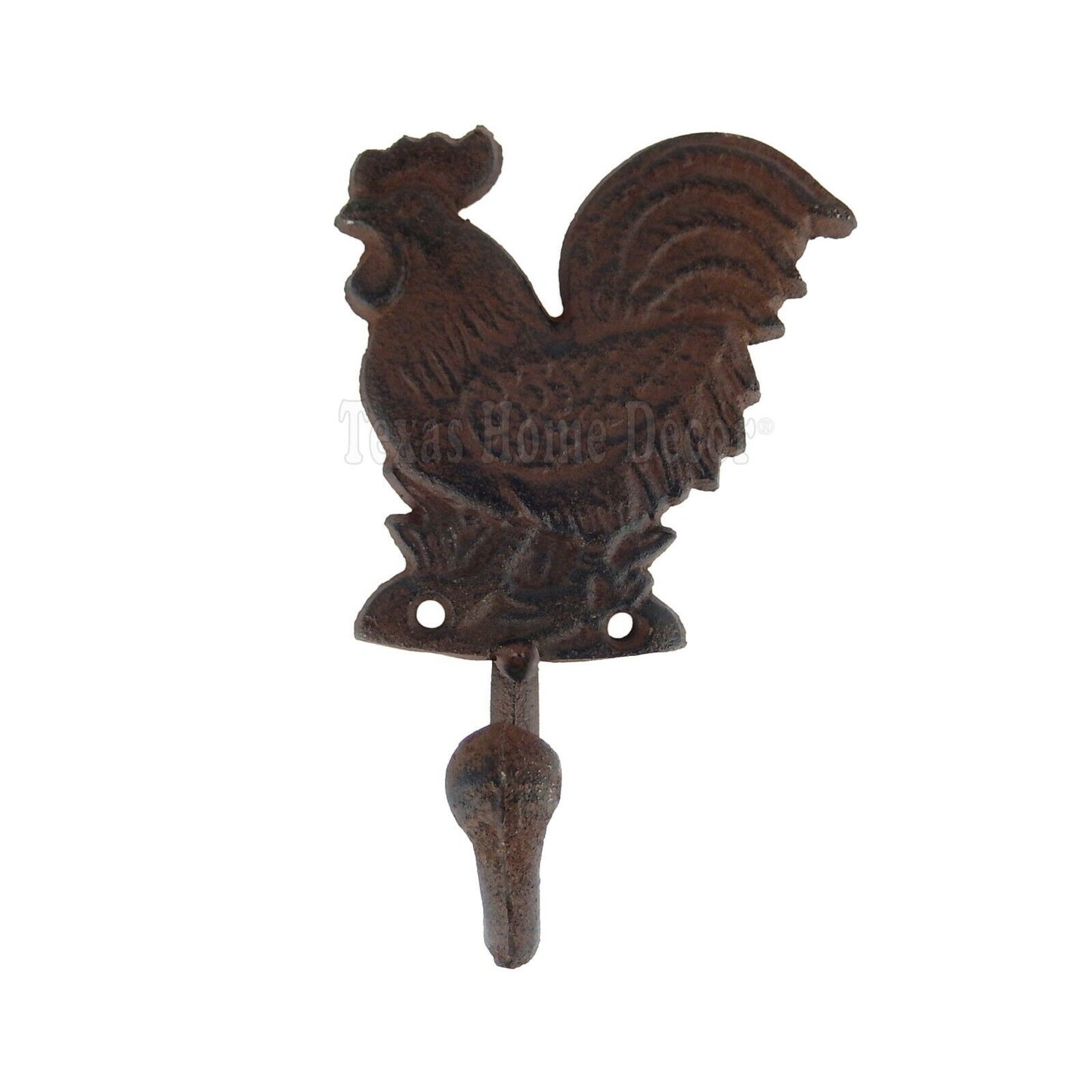 Rooster Wall Hook Hanger Cast Iron Rustic Brown Finish Antique Style