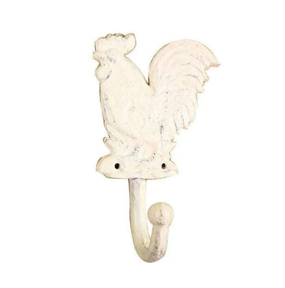 Rooster Wall Hook Hanger Cast Iron Whitewashed Rustic Country Antique Style 6.5"