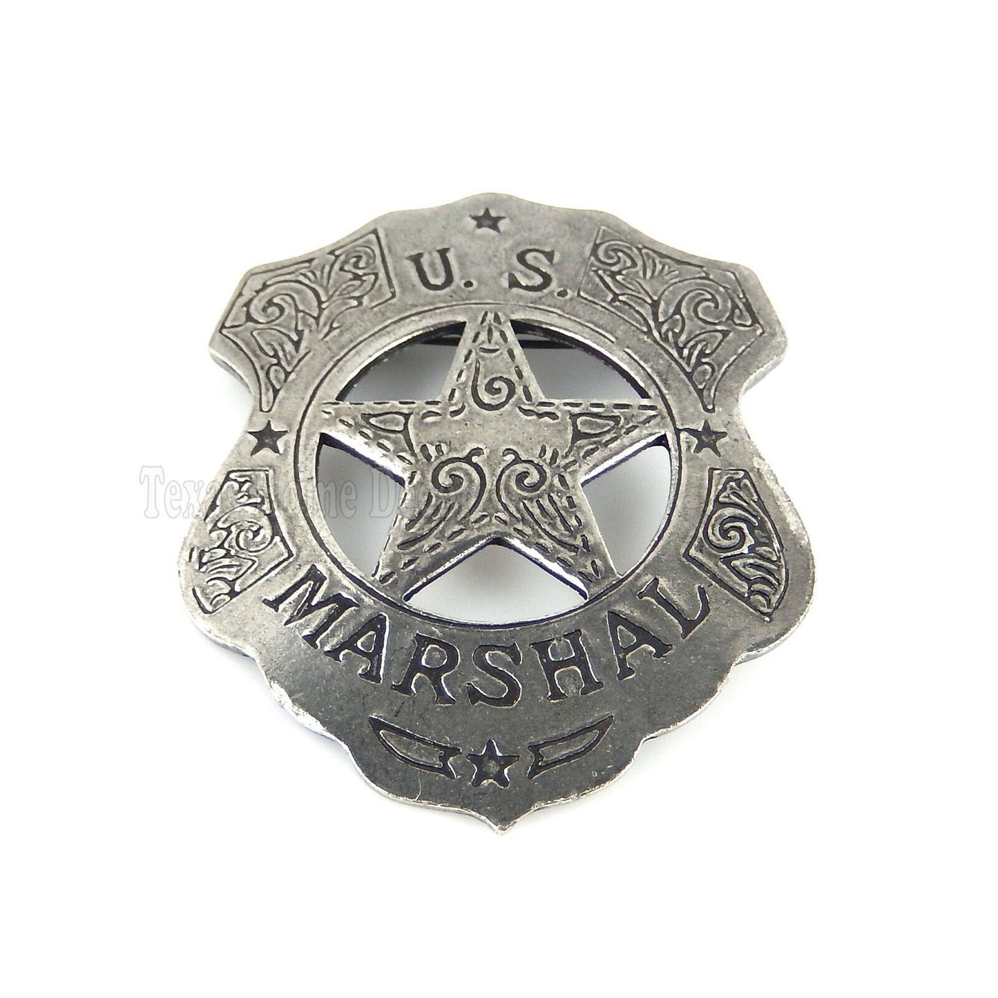 US Marshal Shield Floral Badge Star Old West Replica Antique Silver Made in USA