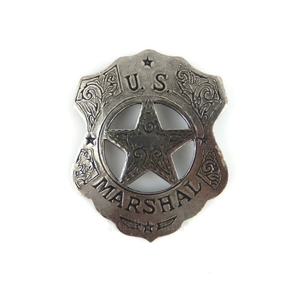 US Marshal Shield Floral Badge Star Old West Replica Antique Silver Made in USA