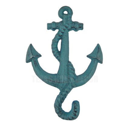 Anchor Rope Wall Hook Cast Iron Coat Towel Purse Hanger Nautical Decor Dark Teal