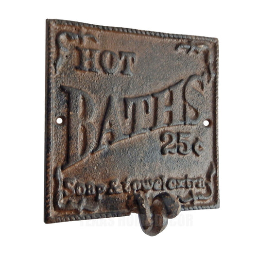 Hot Baths 25 Cents Cast Iron Wall Hook Soap & Towel Extra Antique Style Hanger