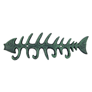 Fish Bone Key Rack Cast Iron Skeleton Hook Coat Towel Hanger Turquoise Finish