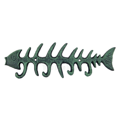 Fish Bone Key Rack Cast Iron Skeleton Hook Coat Towel Hanger Turquoise Finish