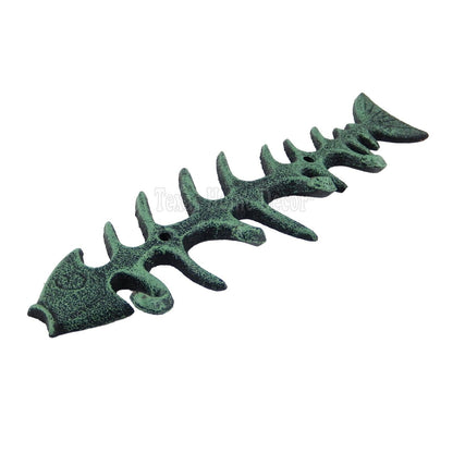 Fish Bone Key Rack Cast Iron Skeleton Hook Coat Towel Hanger Turquoise Finish