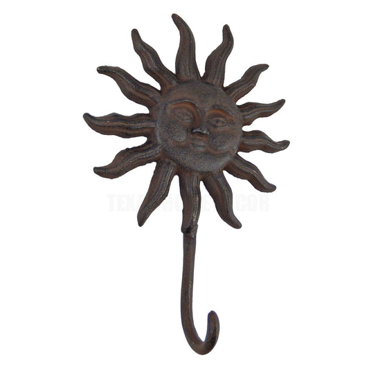 Large Cast Iron Sun Garden Wall Hook Coat Towel Hanger Rustic Antique Style