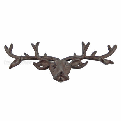 Deer Head Antler Key Rack Cast Iron Hook Coat Towel Hanger Wall Mounted