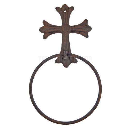 Cross Towel Ring Cast Iron Rustic Old World Decor Wall Mounted