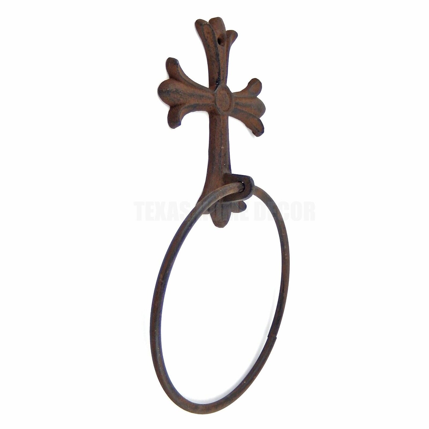 Cross Towel Ring Cast Iron Rustic Old World Decor Wall Mounted