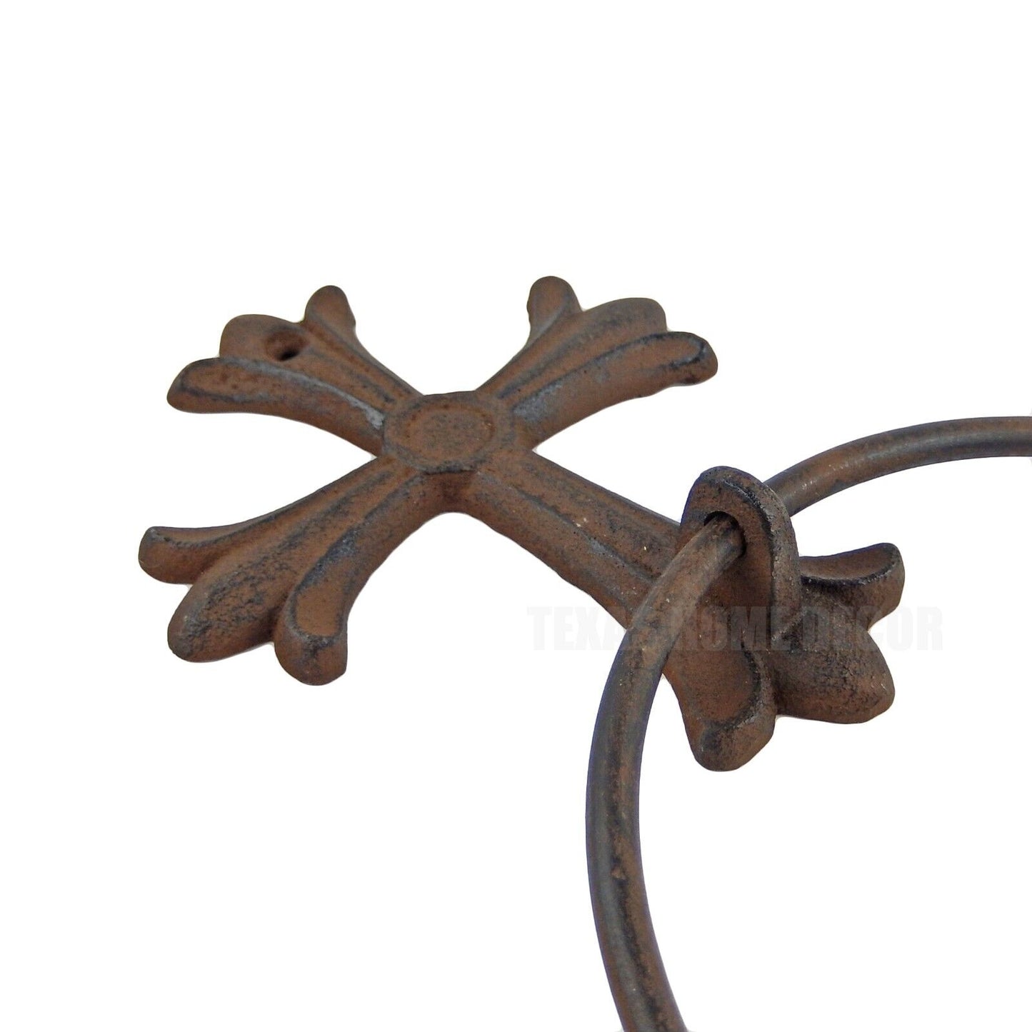 Cross Towel Ring Cast Iron Rustic Old World Decor Wall Mounted