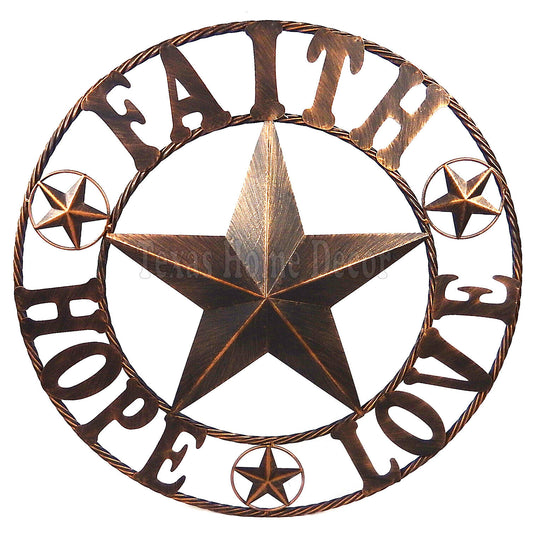 26" Hope Faith Love Metal Barn Star With Ring Wall Mount Plaque Sign