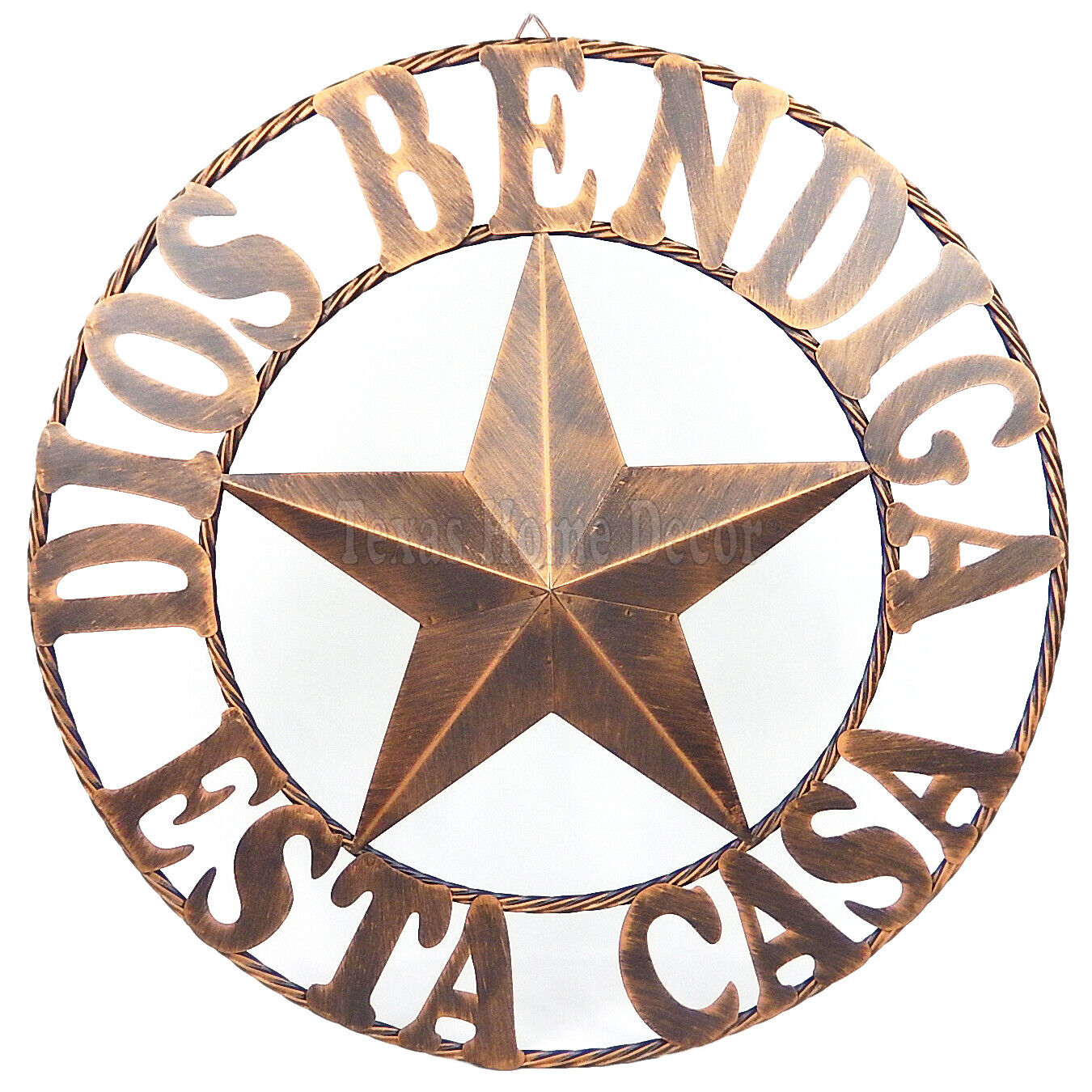 26" Dios Bendiga Esta Casa Metal Barn Star With Ring Wall Mount Plaque Sign