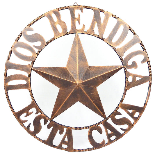 26" Dios Bendiga Esta Casa Metal Barn Star With Ring Wall Mount Plaque Sign