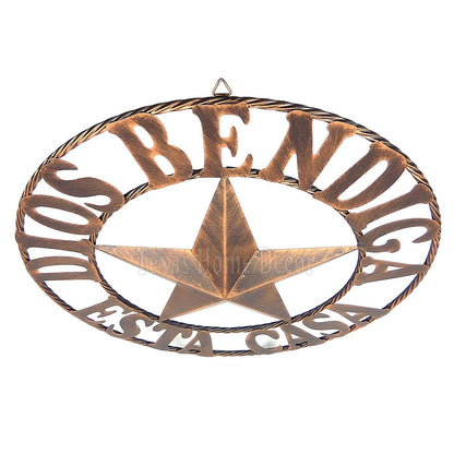 26" Dios Bendiga Esta Casa Metal Barn Star With Ring Wall Mount Plaque Sign