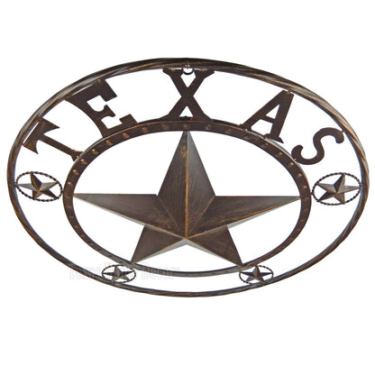 24" Texas Metal Barn Star Rustic Copper Brown Finish Outer Ring Wall Mounted