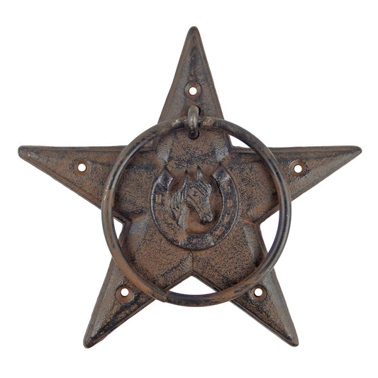 Cast Iron Star Horseshoe Horse Hand Towel Ring Hanger Wall Mounted Heavy Duty