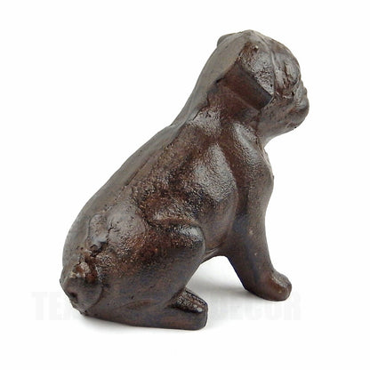 Cast Iron Pug Dog Figurine Statue Doorstop Rustic Brown Finish 4.5 inch Tall