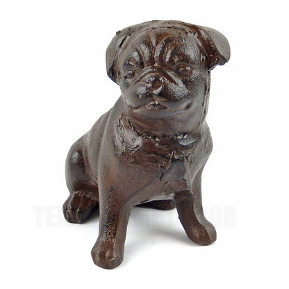 Cast Iron Pug Dog Figurine Statue Doorstop Rustic Brown Finish 4.5 inch Tall