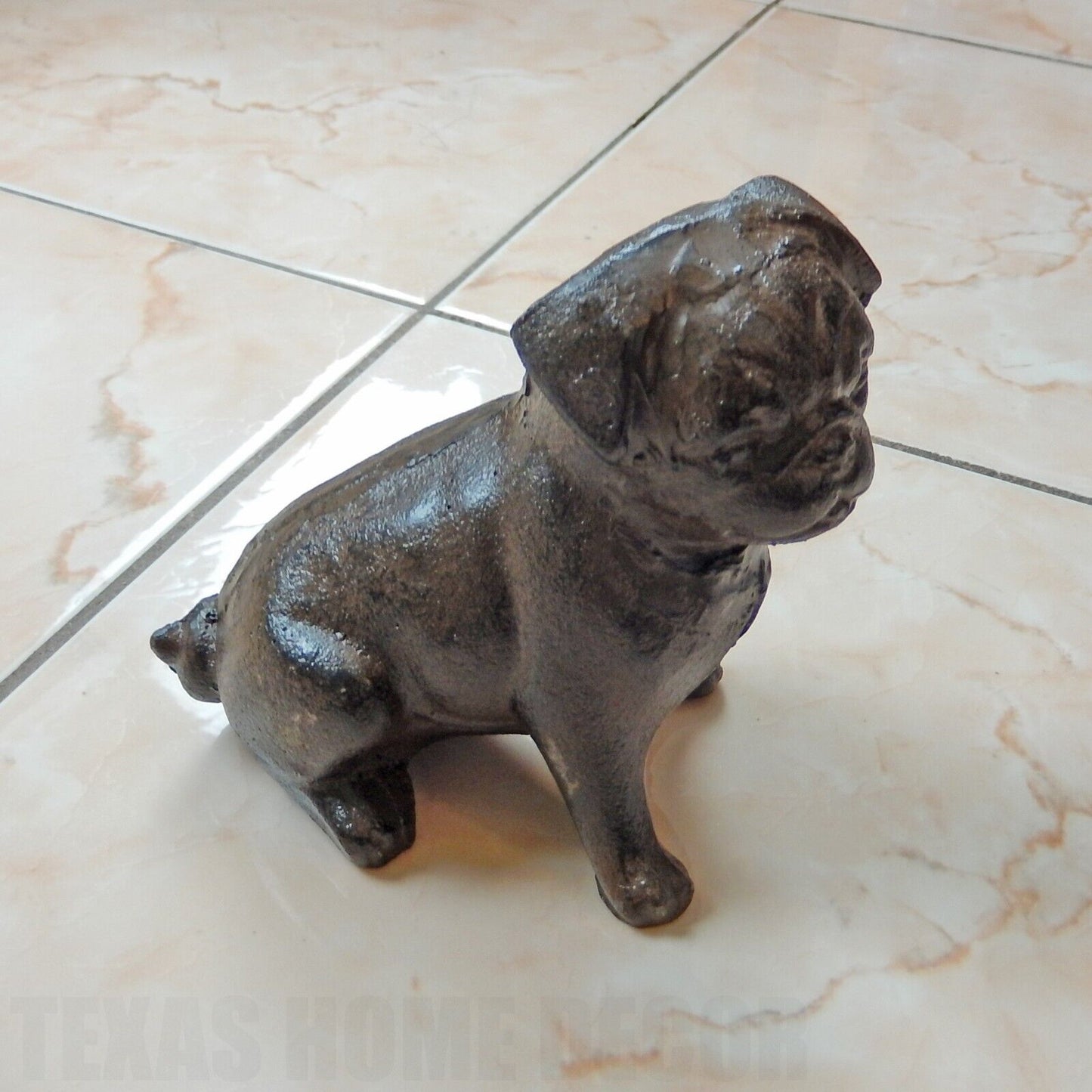 Cast Iron Pug Dog Figurine Statue Doorstop Rustic Brown Finish 4.5 inch Tall