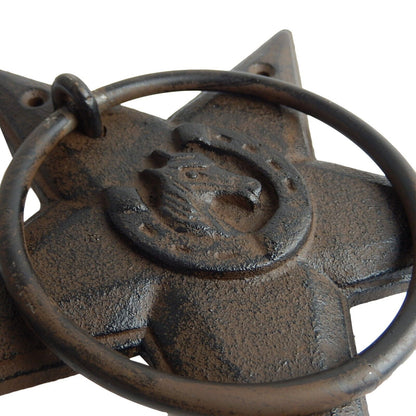 Cast Iron Star Horseshoe Horse Hand Towel Ring Hanger Wall Mounted Heavy Duty